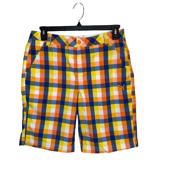 Puma Sport Lifestyle Plaid Golf Shorts Mens size 34 Checkered Retro Style Fowler - Picture 1 of 10